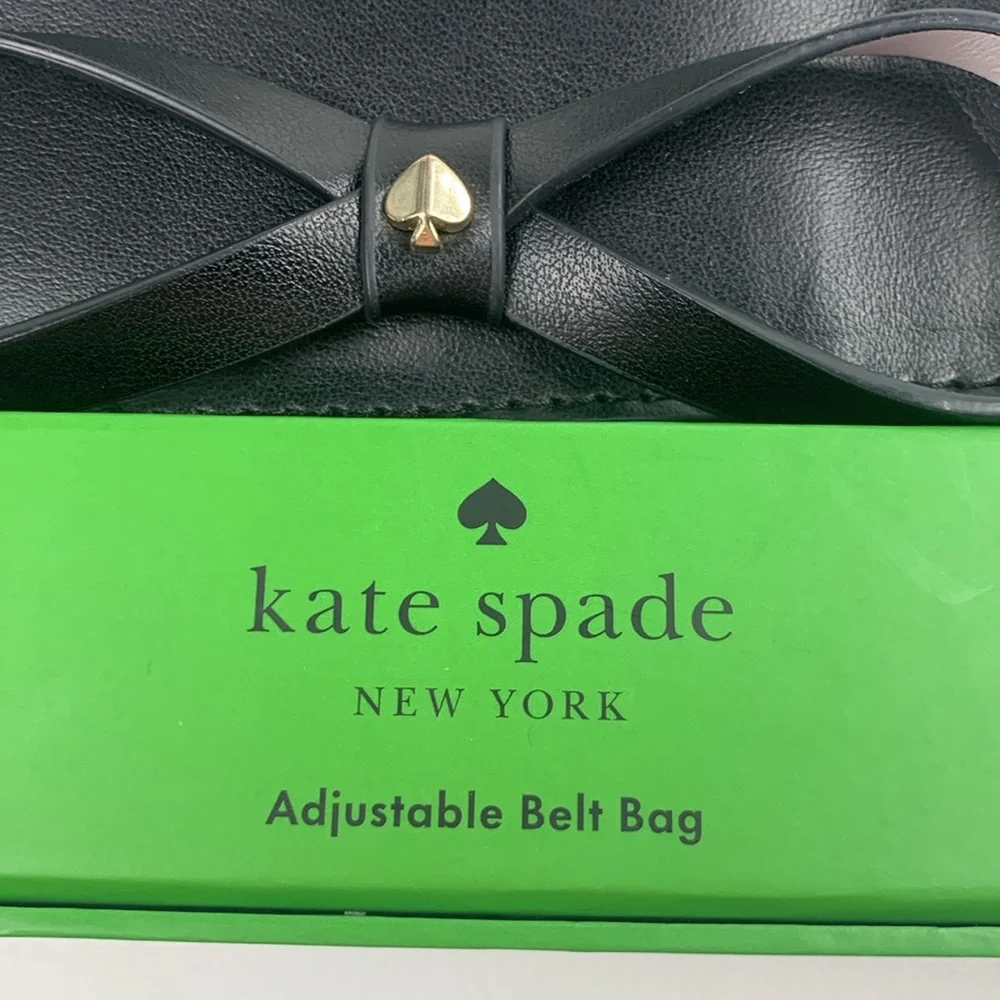 Kate Spade Leather Black Adjustable Belt Bag Bow Accent Size S/M New NWT in box